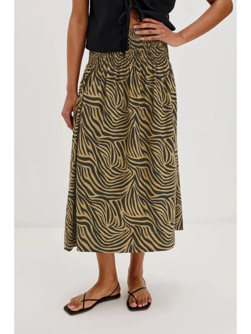 Rails Alessa Zebra Cotton Brown Black Smock Waist Midi Maxi Full Skirt XL Cayman